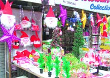 Christmas items on display at a shop in Haridwar on Tuesday. 