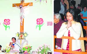 A prayer service at the St. Mary�s Church in Haridwar; and (right) a young devotee