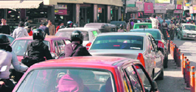 Traffic jam on Chakrata Road, near Clock Tower, in Dehradun on Saturday.