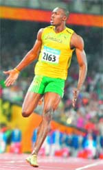 Usain Bolt broke the world record for 100m and 200m at the Beijing Olympics. Bolt broke the 100m record by clocking 9.69s, and the 200m by finishing the race in 19.30s. After winning the 100m, Bolt started celebrations some 20m from the finish line, stretching out both arms in a �Hey, get me� statement, then beating his right fist against his chest. He still managed to stop the digits on the trackside clock at 9.69, and won by a margin of 0.20sec n a veritable street in sprinting terms