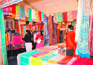 Saris at a stall at the All-India Handloom Exhibition being held at Dehradun.