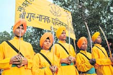 A nagar kirtan being taken out on the occasion of the 342nd Parkash Utsav of Guru Gobind Singh in Dehradun on Saturday.
