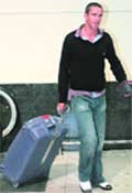 Kevin Pietersen is pictured at Johannesburg airport on his way to London