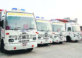 A view of mobile clinics parked at the CMSD store in Dehradun.