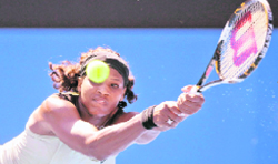 Serena Williams plays a shot in her match against Samantha Stosur.