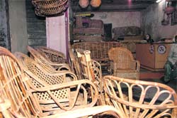 Cane furniture on display at a shop in Dehradun.