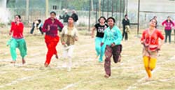 Students participate in a race at Government College, Gurgaon.