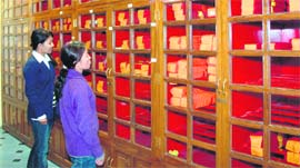 Scholars at the manuscripts section of the Songtsen Library. 