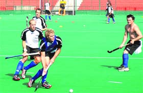 New Zealand players practice at hockey stadium in sector 42, Chandigarh