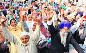 Members of Ujara Virodhi Kisan Sangharsh Committee protest during a rally at Sector 17 in Chandigarh