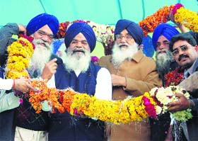 Chief Minister Parkash Singh Badal and other Akali leaders during a rally at Jandiala Guru, near Amritsar
