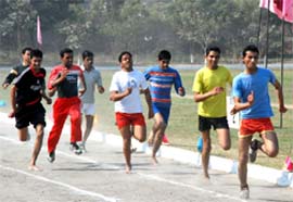 An event in progress during the annual sports meet being organised at Government Rajindra College in Bathinda on Thursday.