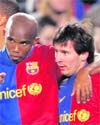 Samuel Eto�o and Lionel Messi of FC Barcelona.