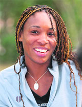 Venus Williams looks on during a round-table session on the first day of the WTA Dubai Tennis meet