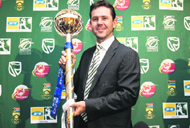 Australia captain Ricky Ponting with the Reliance Mobile ICC Test Championship Mace trophy awarded to the number one ranked team in the world.