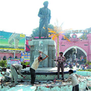Work being carried out at Hall Gate roundabout in Amritsar.