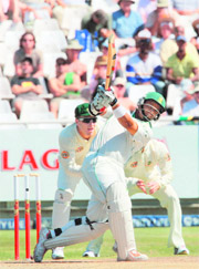 Ashwell Prince plays a shot on the second day of the third Test against Australia.