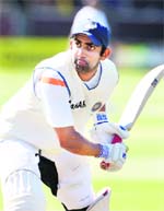 Gautam Gambhir plays a shot during a training session on the eve of the third Test against New Zealand in Wellington on Thursday. 