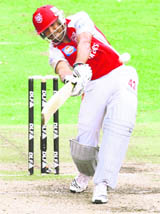 Kings XI Punja�s Karan Goel plays the shot in the IPL match against Delhi Daredevils on Sunday. Goel, who scored 38, was the highest scorer from the side 