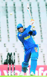 Yusuf Pathan of the Rajasthan Royals plays a shot against Delhi Daredevils on Tuesday