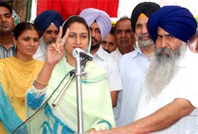 Harsimrat Badal, the SAD candidate for the Bathinda Lok Sabha seat, campaigning in Bathinda
