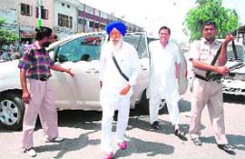 Congress candidate Sukhdev Singh Libra on a visit to Payal