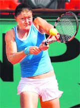 Dinara Safina plays a shot against Anne Keothavong at Roland Garros on Monday.