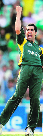 Umar Gul celebrates the wicket of Peter McGlashan at the Oval on Saturday.