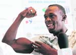 Olympic winner and world record holder Usain Bolt gestures during a news conference before the IAAF World Athletitcs Tour Zlata Tretra Ostrava (Golden Spike) in Ostrava on Tuesday.