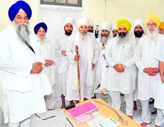 A faction of Gurdwara Mastuana Management Committee meets Giani Gurbachan Singh, Jathedar, Akal Takht, in Amritsar on Friday.