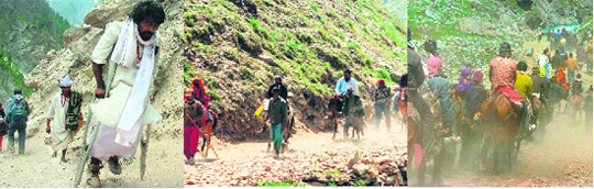 Pilgrims traverse the trek to the Amarnath cave shrine in South Kashmir. 