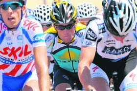 Team Astana�s rider Lance Armstrong rides in the pack