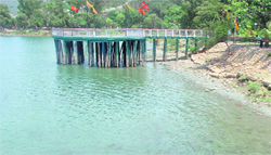 The wooden platform at the Mansar Lake, which was damaged two months ago, 