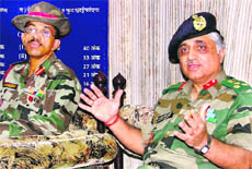 Brig KD Malhotra, Deputy Director, Recruiting, Punjab and J&K, addresses a press conference at the Guru Nanak Stadium, Ludhiana, on Saturday.