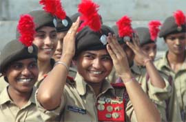 NCC cadets are all smiles during the practice session for the Independence Day parade at the Sports Stadium in Bathinda.