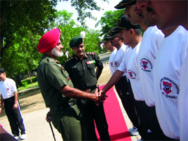 GOC Golden Arrow Division Major General TS Gill interacting with members of the trekking expedition team at Ferozpur.