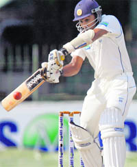 Sri Lanka�s Mahela Jayawardene plays a shot during the first day of the second test match against New Zealand in Colombo on Wednesday.
