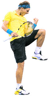 Rafael Nadal celebrates a point during his match against Nicolas Kiefer in New York on Friday.