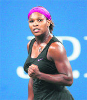 Serena Williams reacts during her match against Flavia Pennetta on Tuesday.