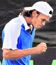 Somdev Devvarman celebrates a point on Sunday.