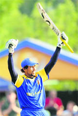 Sri Lanka�s Tillakaratne Dilshan celebrates after scoring a century on Tuesday.