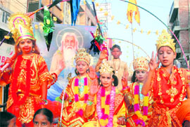 A tableau in a procession held in Bathinda to mark the birth anniversary of Bhagwan Valmiki on Saturday.