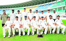 Rest of India�s players after winning the Irani Trophy after beating Mumbai at the VCA Stadium in Nagpur on Monday.