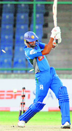 Fervez Maharoof of Wayamba is bowled during their match against Victoria in New Delhi on Tuesday.