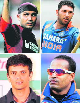 Virender Sehwag, Yuvraj Singh, Yousuf Pathan and Rahul Dravid