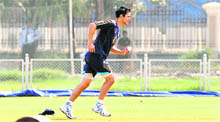 Australian cricketer Mitchell Johnson takes part in a practice session in Mumbai on Thursday. Australia will play seven One Day Internationals (ODIs) against India starting October 25 in Vadodara. 