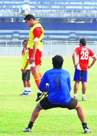 JCT players during the practice session on the eve of ONGC-I League match against Dempo