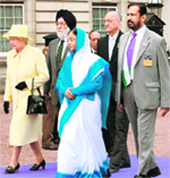 All the President�s Men: Organising Committee Chairman Suresh Kalmadi, Sports Minister M S Gill and Mike Fennell with the Britain�s Queen Elizabeth II and President Pratibha Patil, at Buckingham Palace
