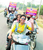 Students of the Journalism and Mass Communication Department of CDLU during a rally in Sirsa.