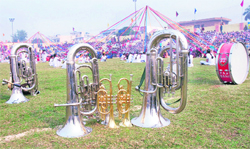 As Deputy Chief Minister Sukhbir Singh Badal was late by about two hours for the National School Games in Jalandhar, instruments of a Punjab police band called for the function lie silent at the venue